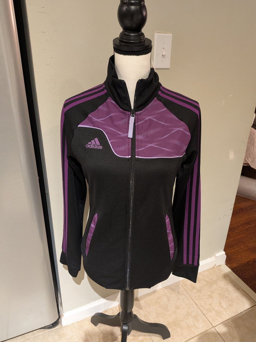 adidas Black Jacket with Purple Accents Women’s Track Top